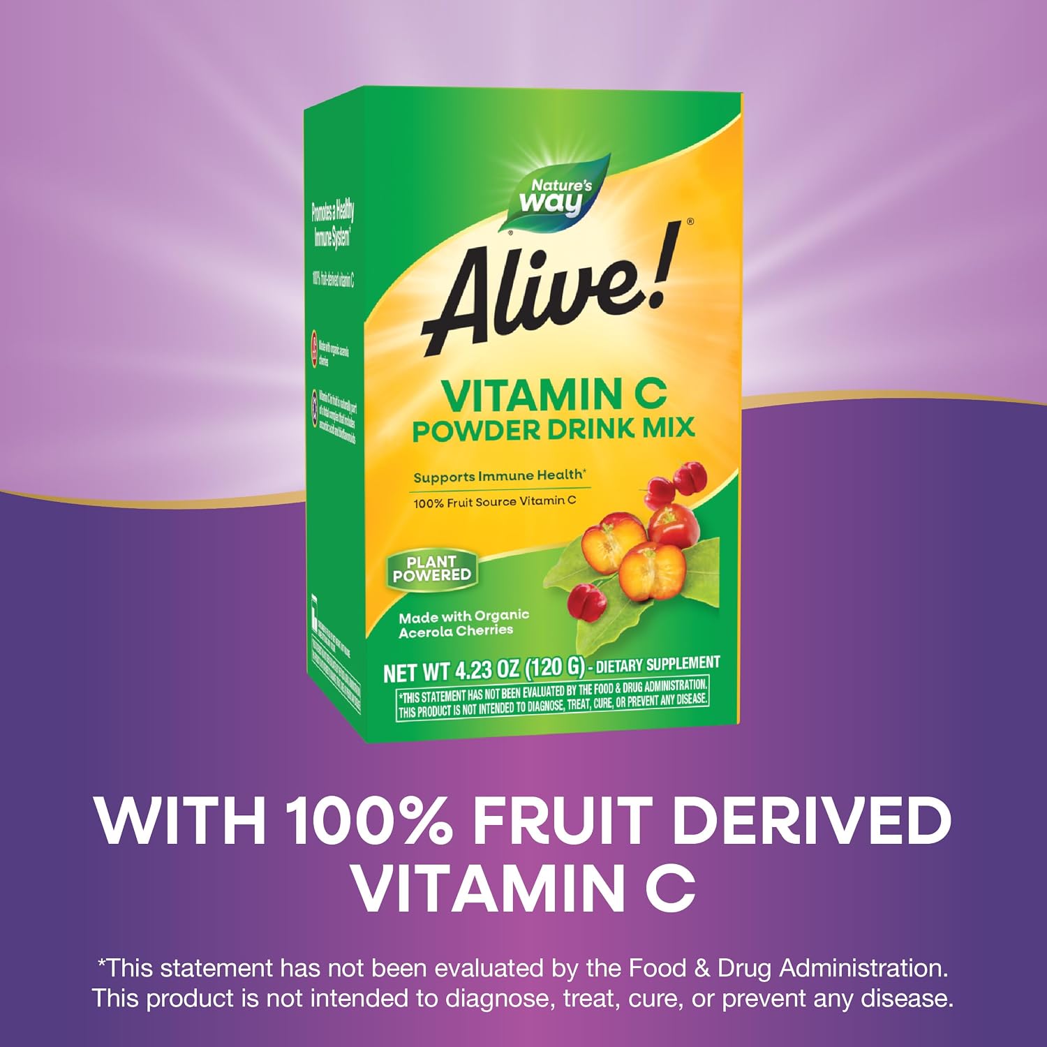 Nature's Way Alive! Vitamina C en Polvo - 100% de Acerola Ecológica, Apoyo Inmunitario, 4.23 oz