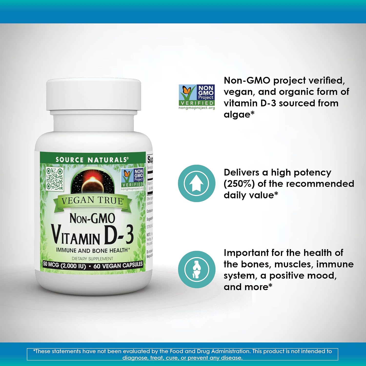 Source Naturals Vegan True Vitamina D-3, 2000 UI - 60 Cápsulas
