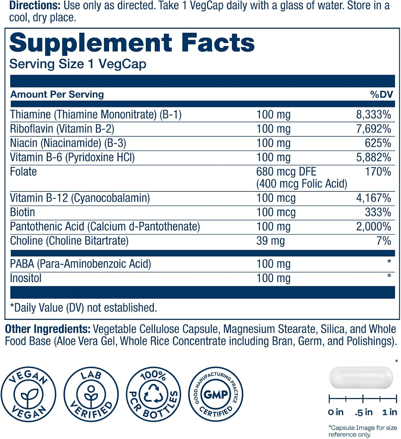 SOLARAY Complejo B 100 mg - Apoyo Energético y Nervioso, 100 Cápsulas