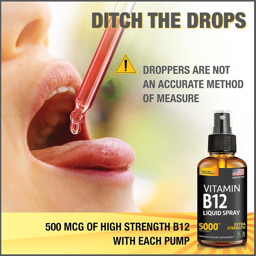 Salt Lake Supplements (2 Pack) - Spray de Vitamina B12 5000 mcg - Sublingual - Metilcobalamina - Vegano - Sin Gluten - No GMO