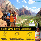 Spray Líquido de Vitamina D3 K2 5000 IU con Vitamina A (Retinol) y MCT Orgánico - Sabor Menta - 100% Vegano, Sin OGM, Sin Azúcar (60 ml)