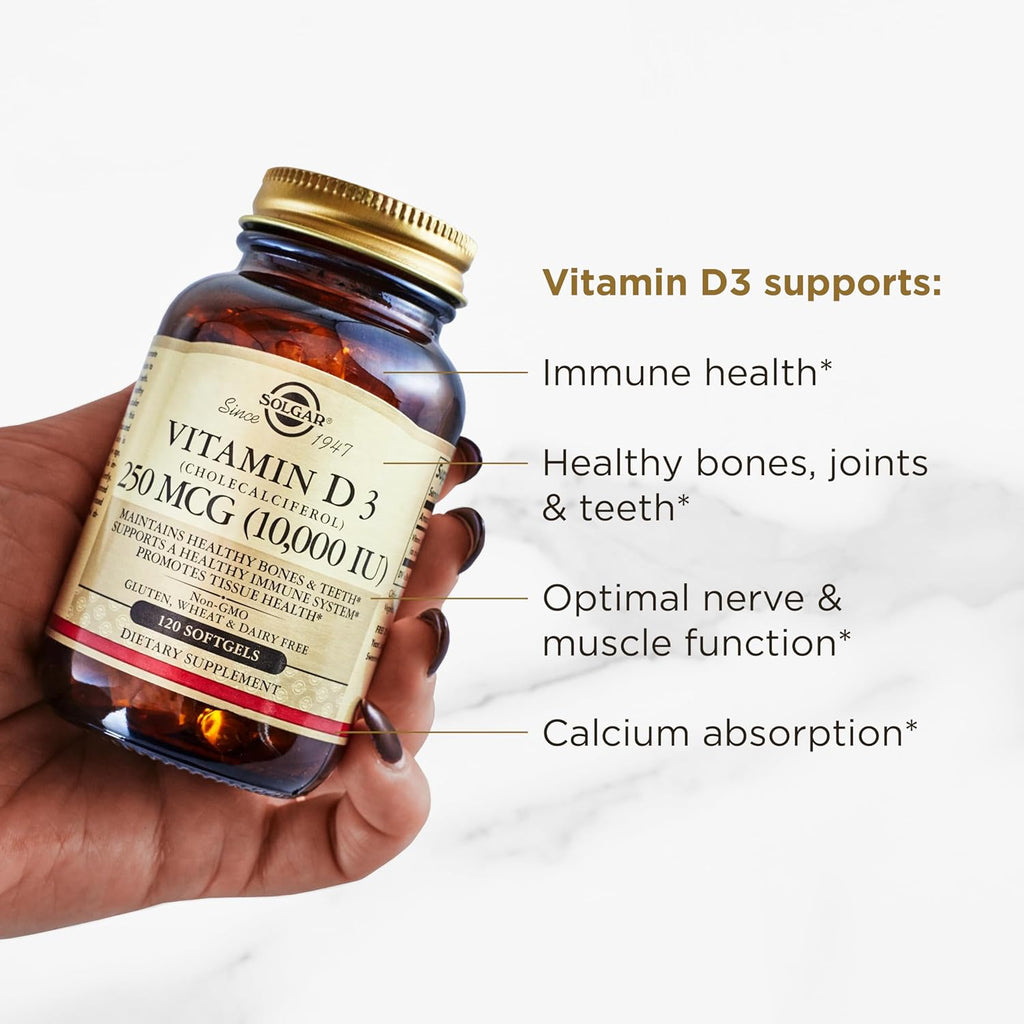 Solgar Vitamina D3 (Colecalciferol) 250 mcg (10.000 UI), 120 Cápsulas Blandas