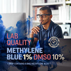 WoldoHealth DMSO 10% con Azul de Metileno 1% - Frasco de Vidrio de 100 ml con Cuentagotas, Libre de Formaldehído y Alcohol, Solución Analítica
