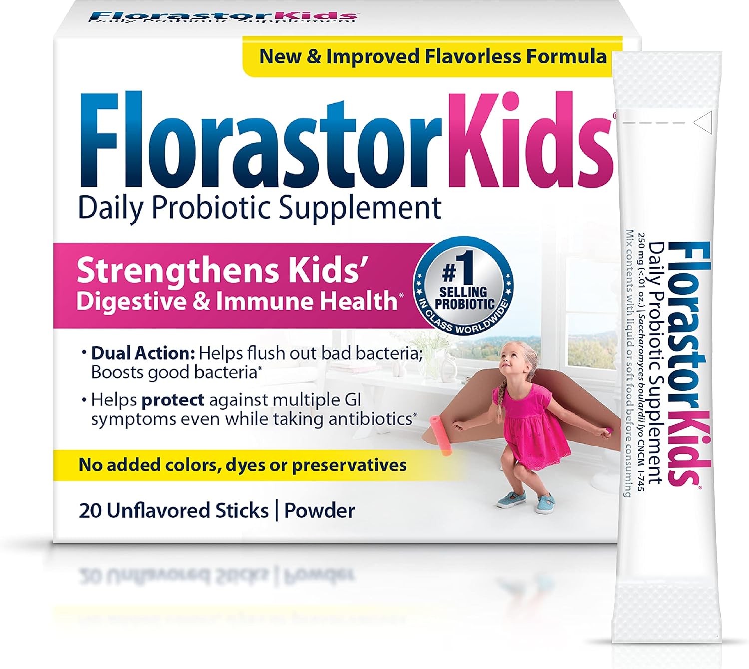 Florastor Kids Probiótico Diario, Sobres de Polvo Sin Sabor, 20 Sobres (Pack de 2)