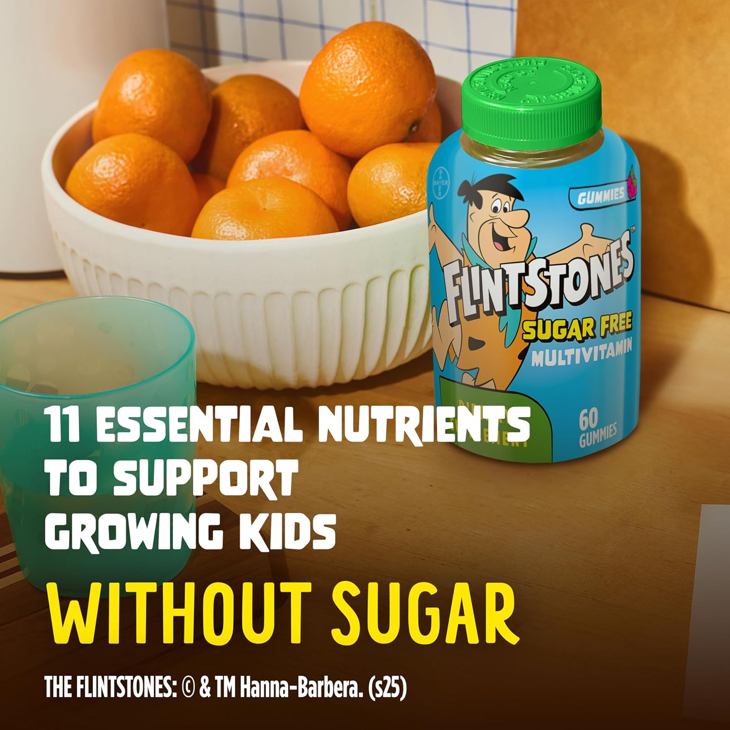 Flintstones Multivitaminas para Niños, Gominolas Sin Azúcar, con Vitaminas A, C, E, B6 y B12, Sabor Frambuesa, 60 Gominolas