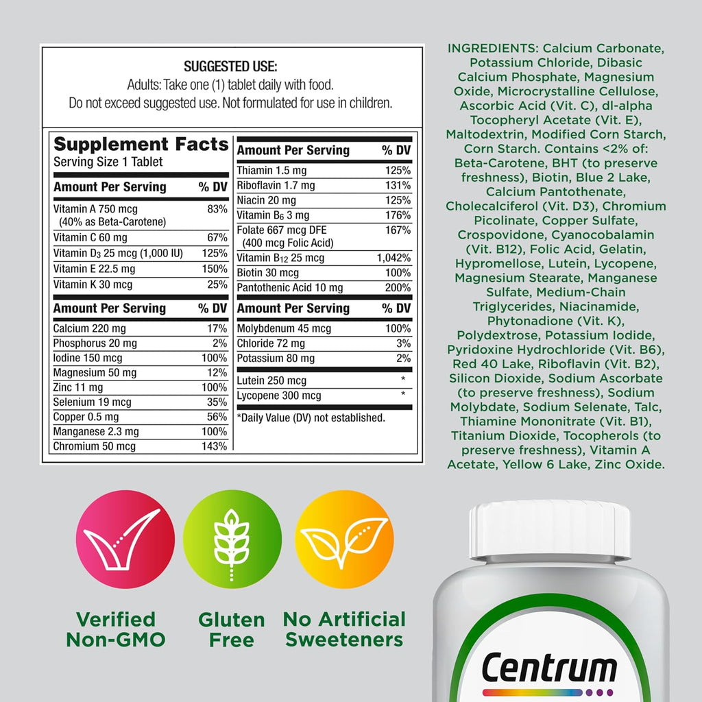Centrum Silver Multivitamínico para Adultos 50+ - 80 Comprimidos