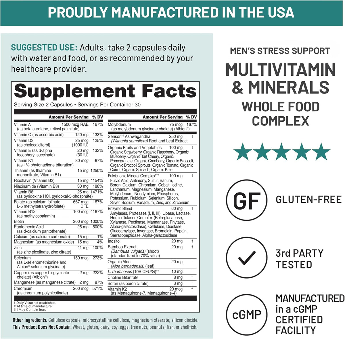 NatureWise Multivitamínico para Hombres + Apoyo Anti Estrés + Minerales Iónicos Fúlvicos + Probióticos - 60 Cápsulas (1 Mes) – Image 5