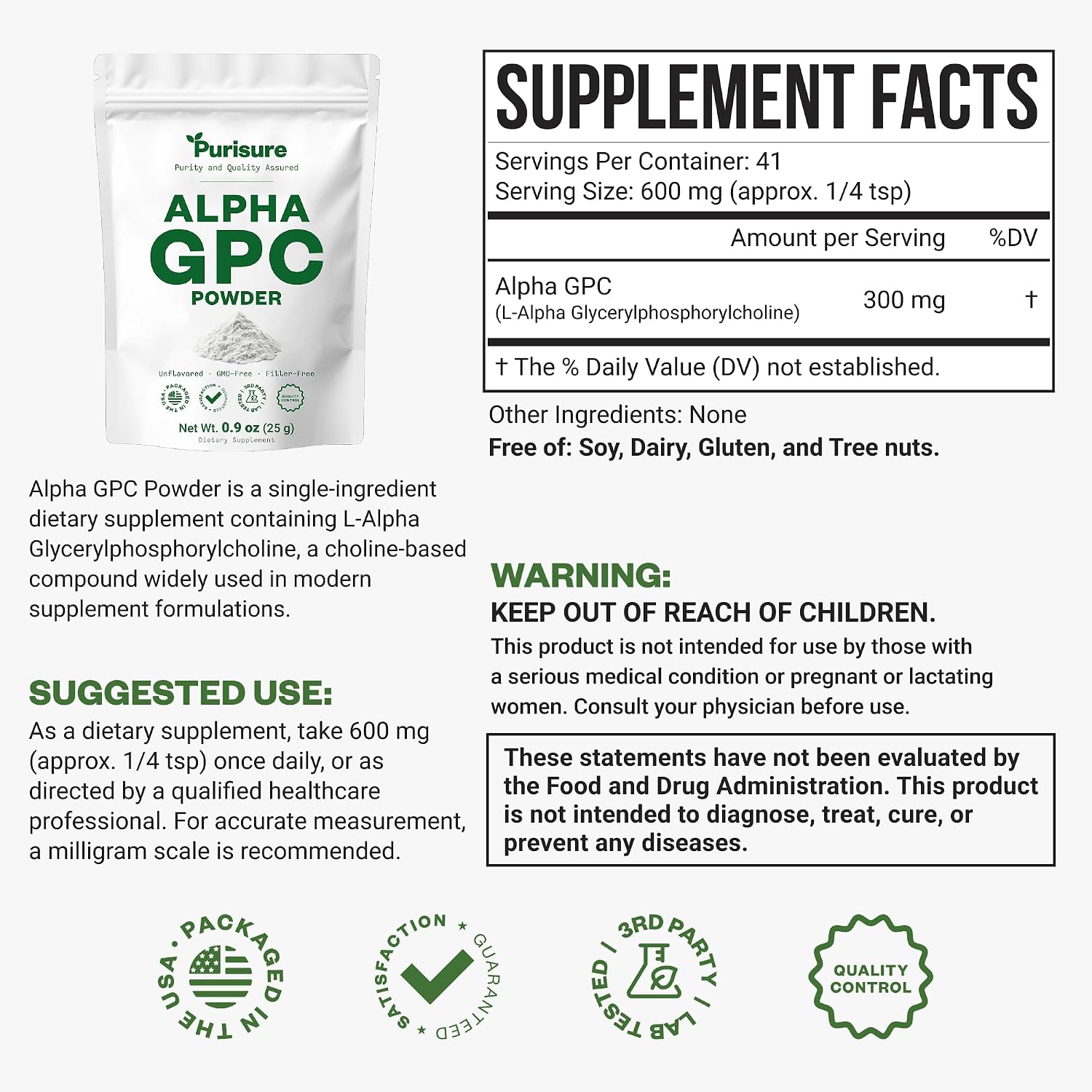 Puristic Alpha GPC en Polvo, 25g – Suplemento de Colina Pura