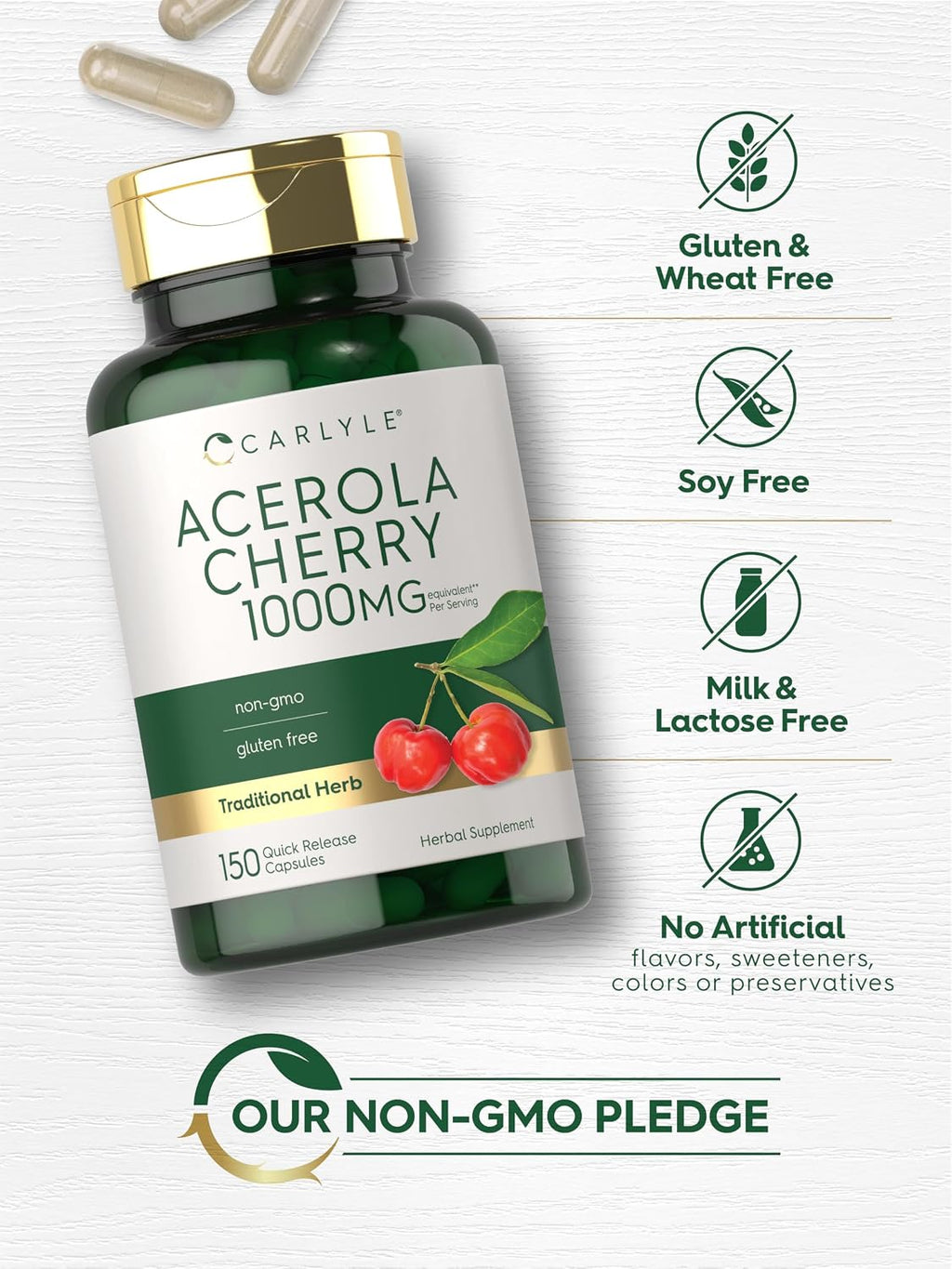 Carlyle Acerola Cherry Cápsulas | 150 Comprimidos | Extracto No GMO y Sin Gluten