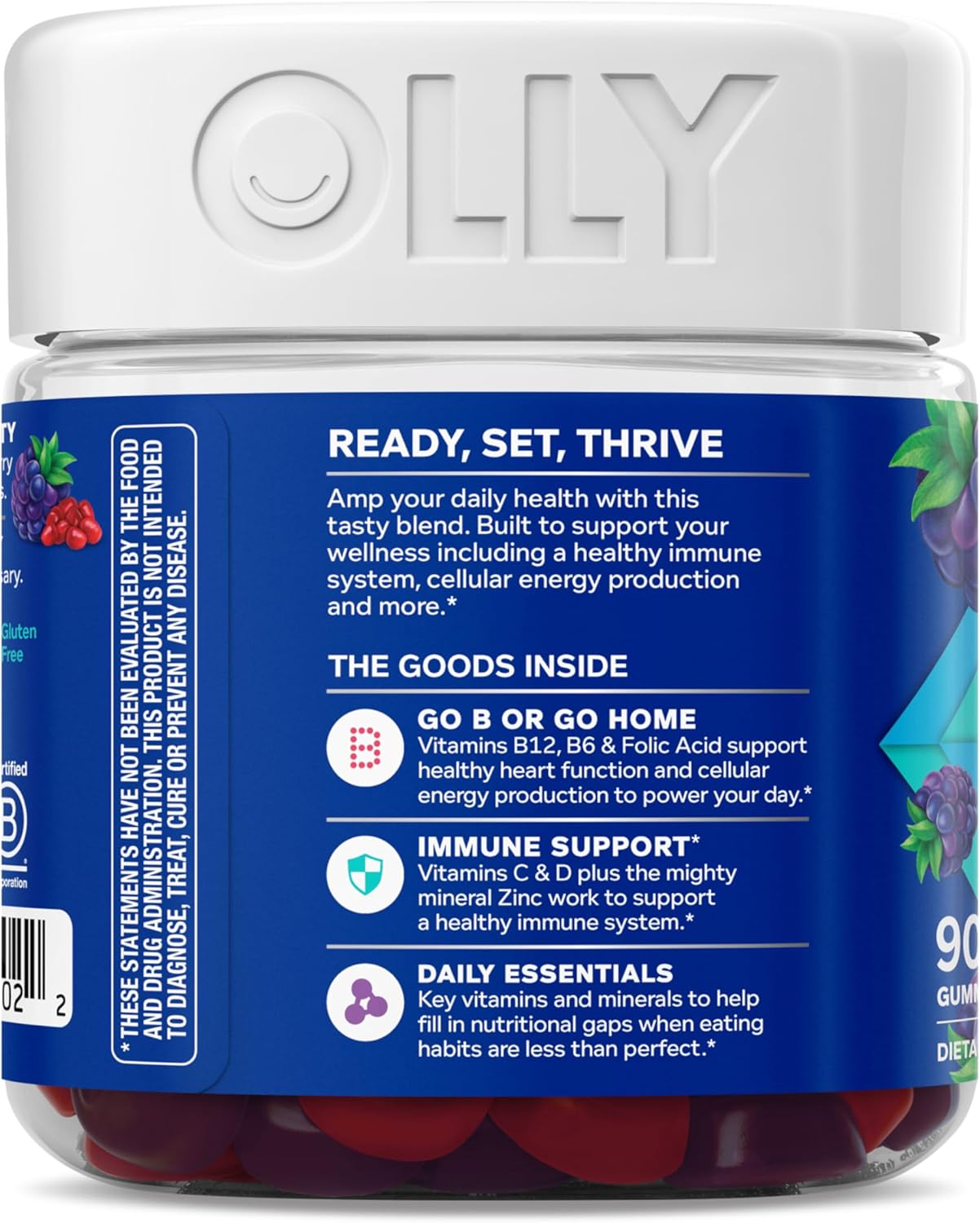 OLLY Multivitamínico Gomitas para Hombres, Vitaminas A, C, D, E, B, Zinc, Sabor a Mora, 90 Gomitas (Suministro para 45 Días)