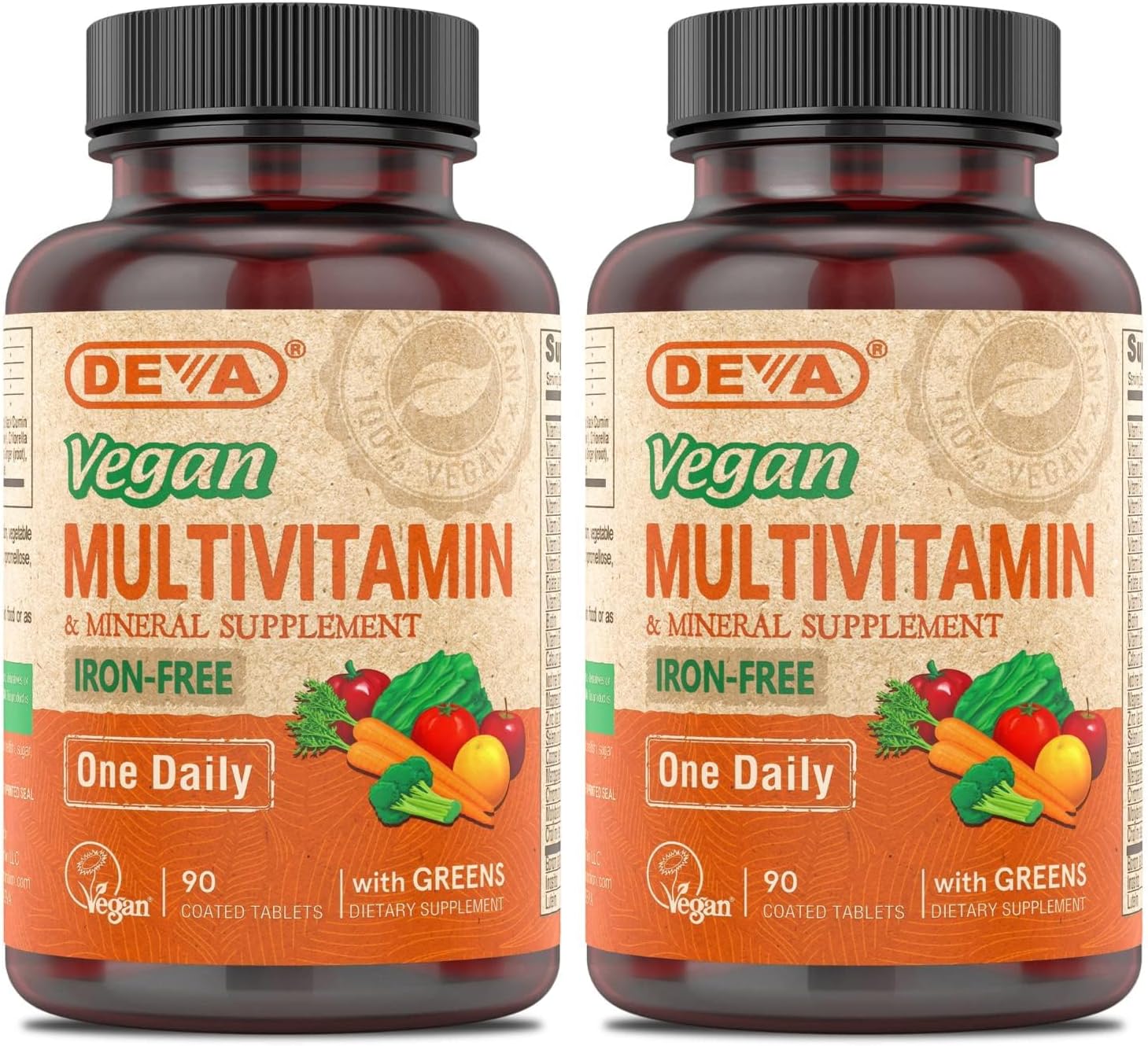 DEVA Multivitamínico Vegano Sin Hierro con Alimentos Verdes - 90 Comprimidos