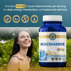 Vykee Nutrition Niacinamida 500 mg - Complemento de Vitamina B3 para el Bienestar de la Piel, Energía Celular y Apoyo Metabólico - Vegano, Sin OGM, Sin Gluten - 120 Cápsulas