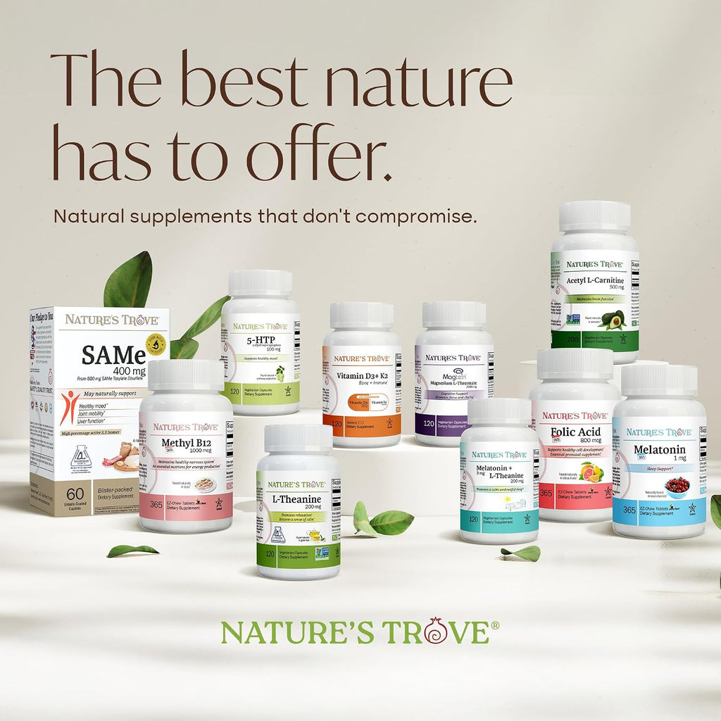 Nature's Trove SAM-e 400 mg – 30 tabletas entéricas | Vegano, Kosher, Sin gluten