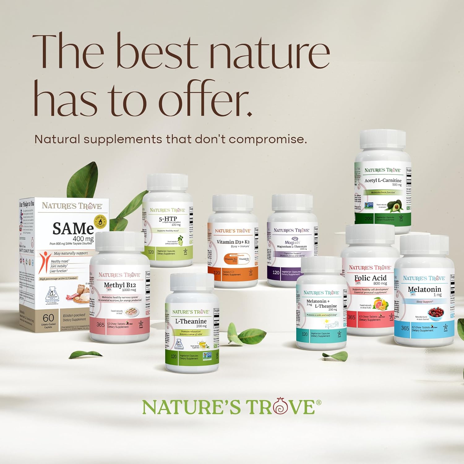 Nature's Trove SAM-e 400mg, 90 Caplets con Recubrimiento Entérico - Vegano, Kosher, Verificado Non-GMO, Sin Soja, Sin Gluten - Envase Blister