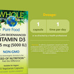 Natural Factors Whole Earth & Sea Vegan Vitamin D3 - 125 mcg (5000 IU) - 60 Vegetable Capsules