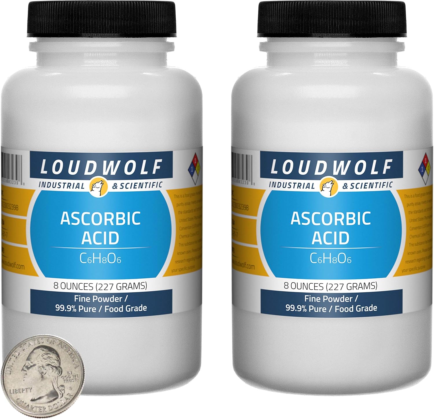 Ácido Ascórbico (Vitamina C) en Polvo Fino - 99.9% Pureza - 1 Libra (2 Frascos)