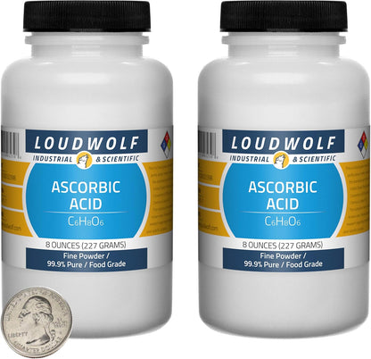 Ácido Ascórbico (Vitamina C) en Polvo Fino - 99.9% Pureza - 1 Libra (2 Frascos)