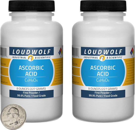 Ácido Ascórbico (Vitamina C) en Polvo Fino - 99.9% Pureza - 1 Libra (2 Frascos)
