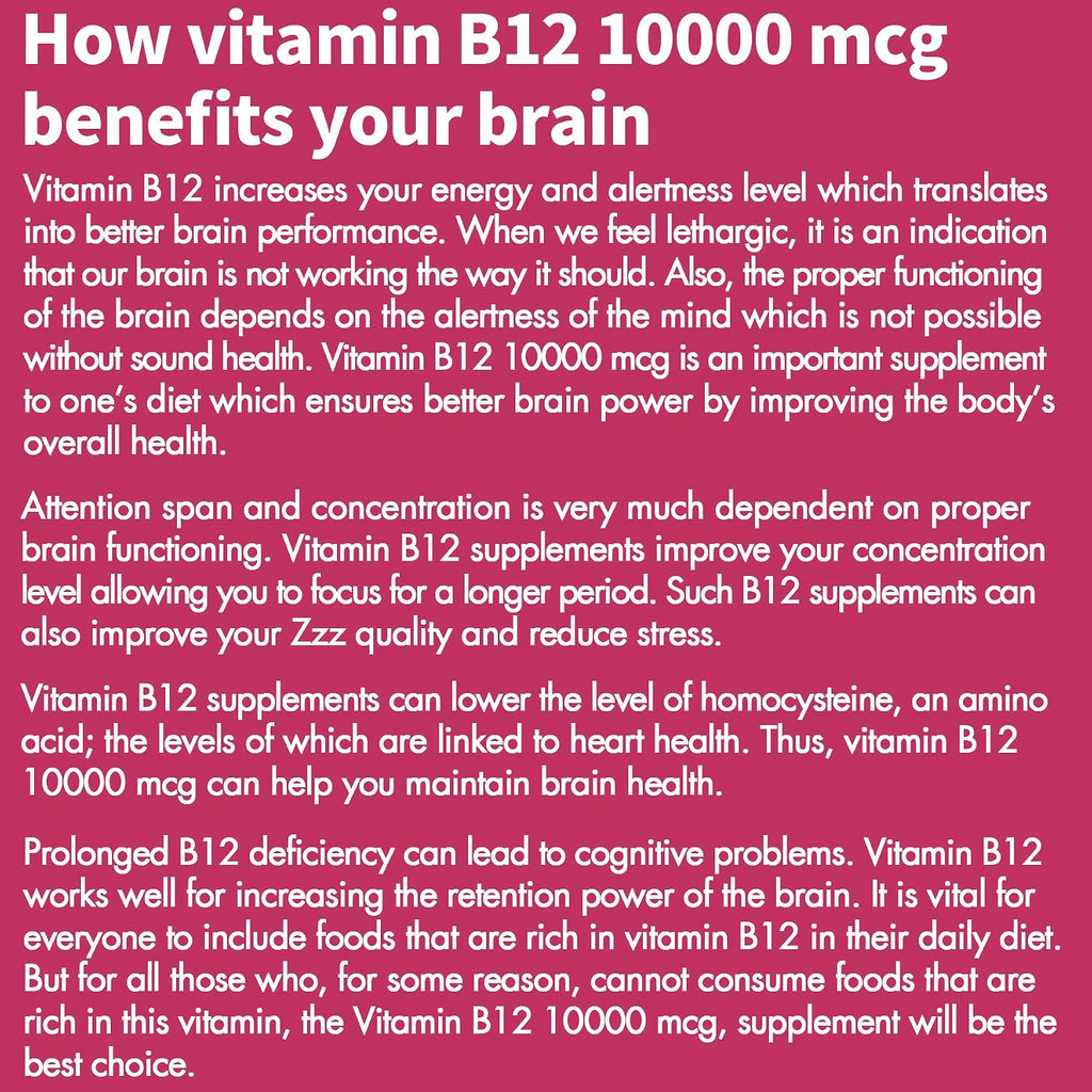 Vitamina B12 Metilcobalamina 10000 mcg – 90 Comprimidos Sublinguales Sabor Fresa – Vegano, Sin Gluten