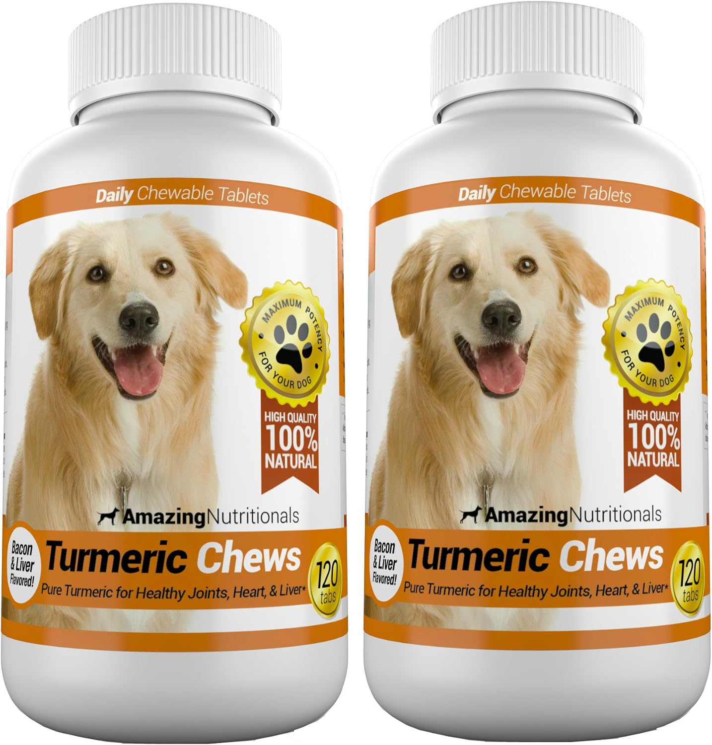 Amazing Turmeric para Perros - Masticables Antioxidantes de Cúrcuma y Curcumina, 120 unidades