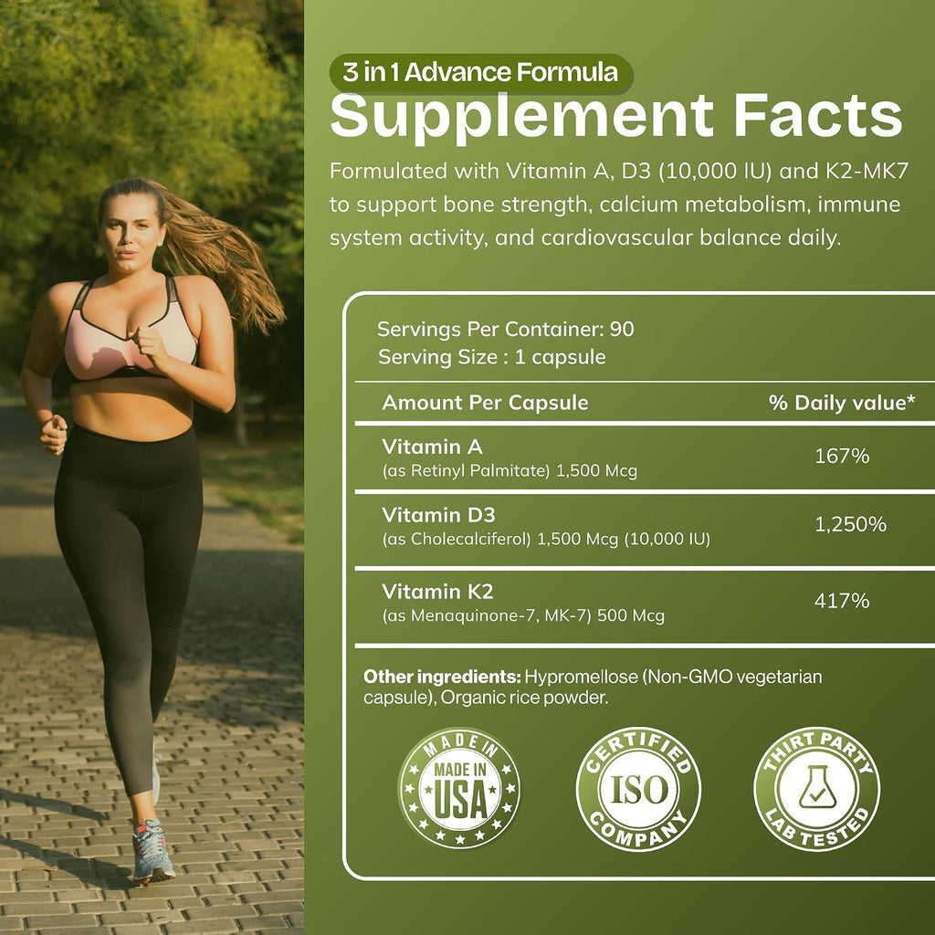 Daily Vites ADK10, Suplemento de Vitaminas A, D3 y K2-MK7, 180 Cápsulas (2 Envases de 90)