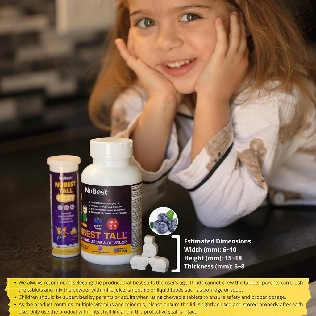 NuBest Tall Kids - Multivitamínico y Minerales para Niños de 2 a 9 Años - 180 Comprimidos Masticables Sabor Bayas