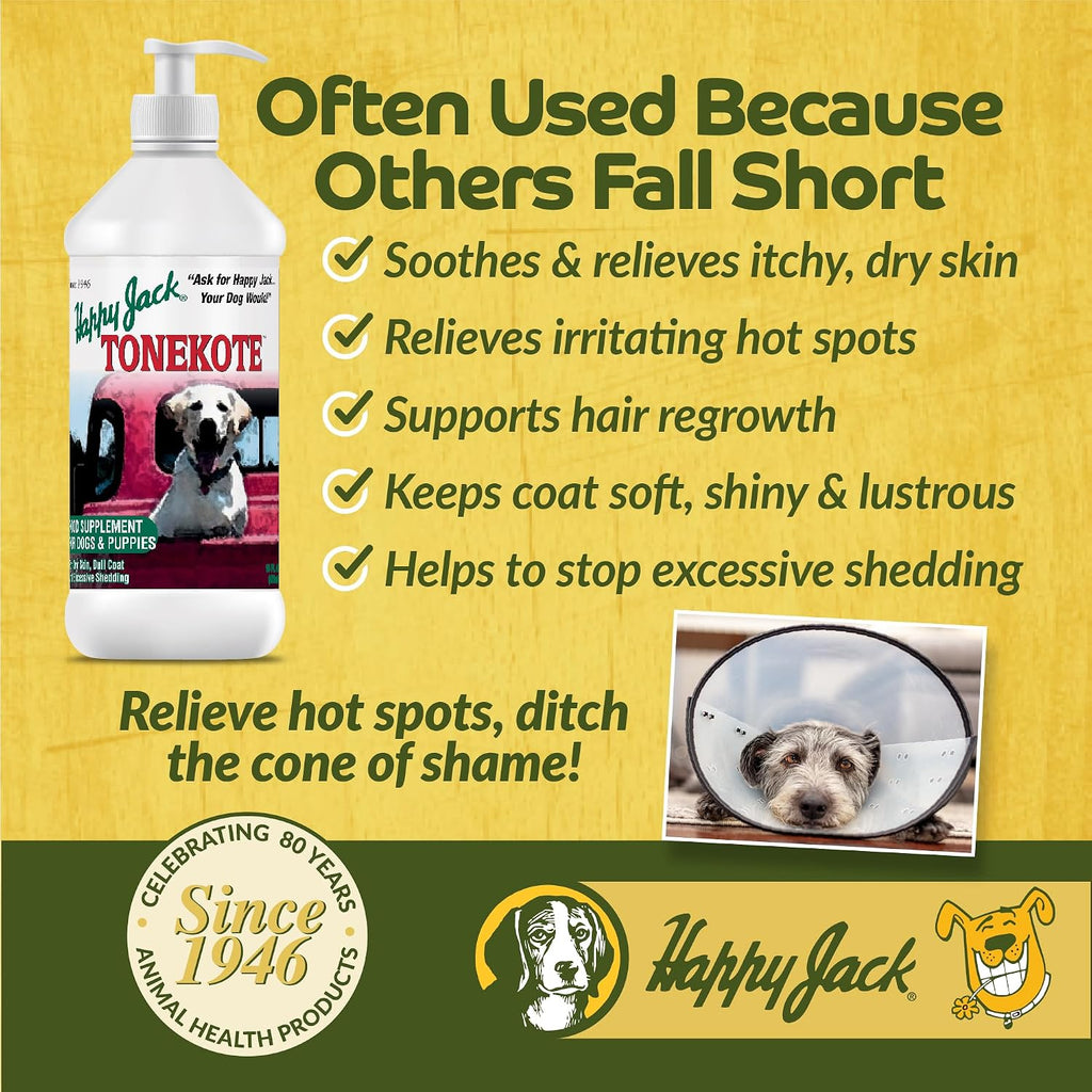 Happy Jack Tonekote Suplemento para Piel y Pelo de Perros, Aceite con Ácidos Grasos Esenciales y Vitaminas, 473 ml