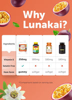 Lunakai Vitamin E 400 IU Gummies with Vitamin C 50mg - d-Alpha-Tocopherol for Immune, Eye & Skin Support - 60 Gummies