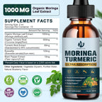 Extracto de Hojas de Moringa Orgánico en Gotas (2 Unidades) - con Cúrcuma, Boswellia y Pimienta Negra, Vegano, Sin Azúcar, 30 ml