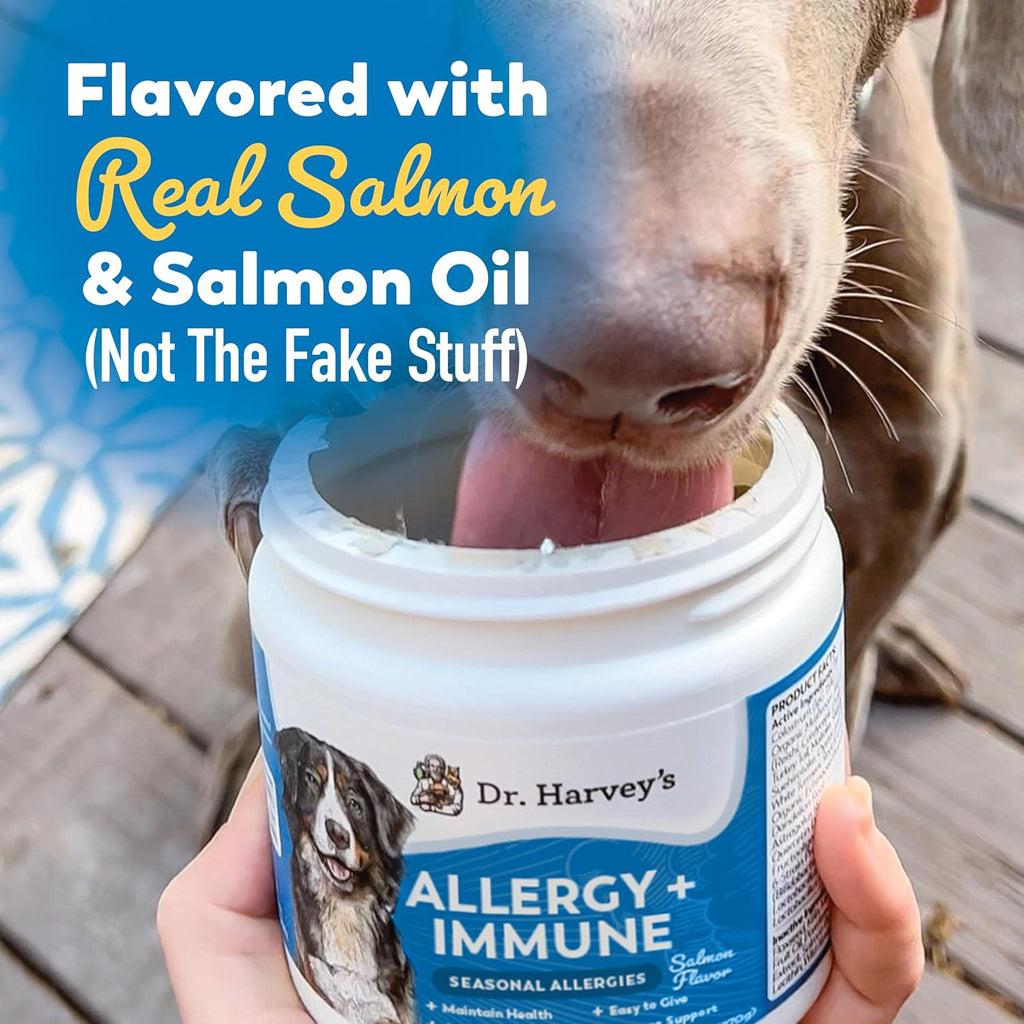 Dr. Harvey's Masticables Suaves para Perros contra Alergias y Picor - Apoyo Inmune y Digestivo con Hongos Funcionales, Probióticos y Super Hierbas, Sabor a Salmón (90 unidades)