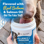 Dr. Harvey's Masticables Suaves para Perros contra Alergias y Picor - Apoyo Inmune y Digestivo con Hongos Funcionales, Probióticos y Super Hierbas, Sabor a Salmón (90 unidades)