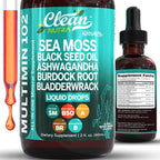 Clean Nutra Organic Sea Moss Drops - Multimineral Líquido con Ashwagandha y Aceite de Nigella
