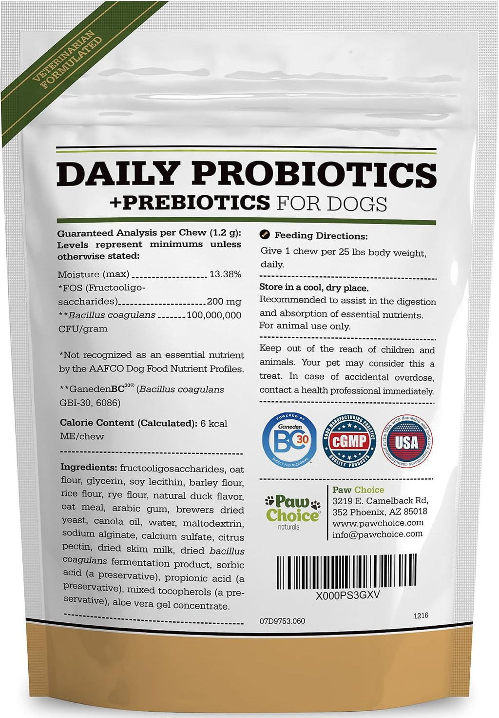 Paw Choice Probióticos para Perros con Prebióticos - Masticables Diarios para la Salud Intestinal, Digestión, Regularidad y Apoyo Inmunológico - Suplemento Natural en Forma de Golosina Hecho en EE. UU.