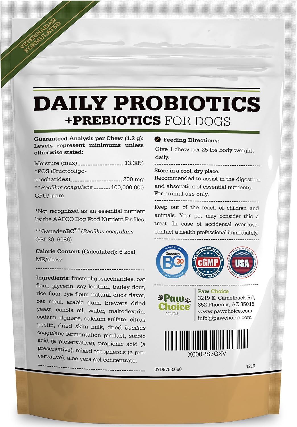 Paw Choice Probióticos para Perros con Prebióticos - Masticables Diarios para la Salud Intestinal, Digestión, Regularidad y Apoyo Inmunológico - Suplemento Natural en Forma de Golosina Hecho en EE. UU.