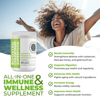 Intestinal Fortitude Boosted Colostrum Superfood: Colostrum Bovino, Kiwi Dorado y Miel de Manuka (150 g) – Image 5