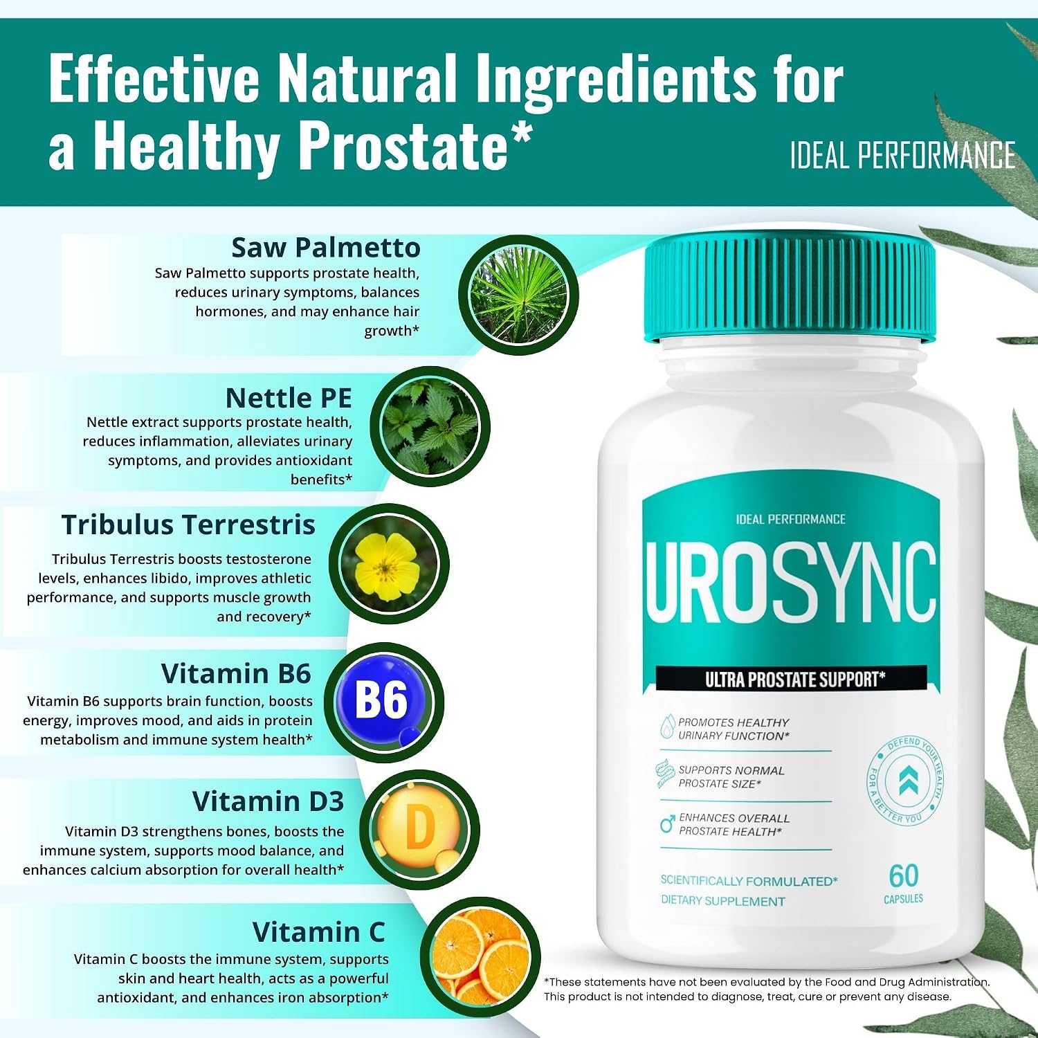 UroSync Salud de la Próstata - Suplemento Natural para Hombres, 3 Pack