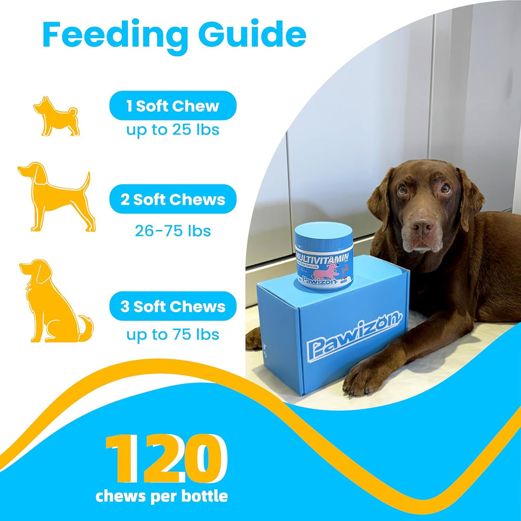 PAWIZON Multivitamínico Completo para Perros con Superfoods, Probióticos y Glucosamina - 120 Chewables