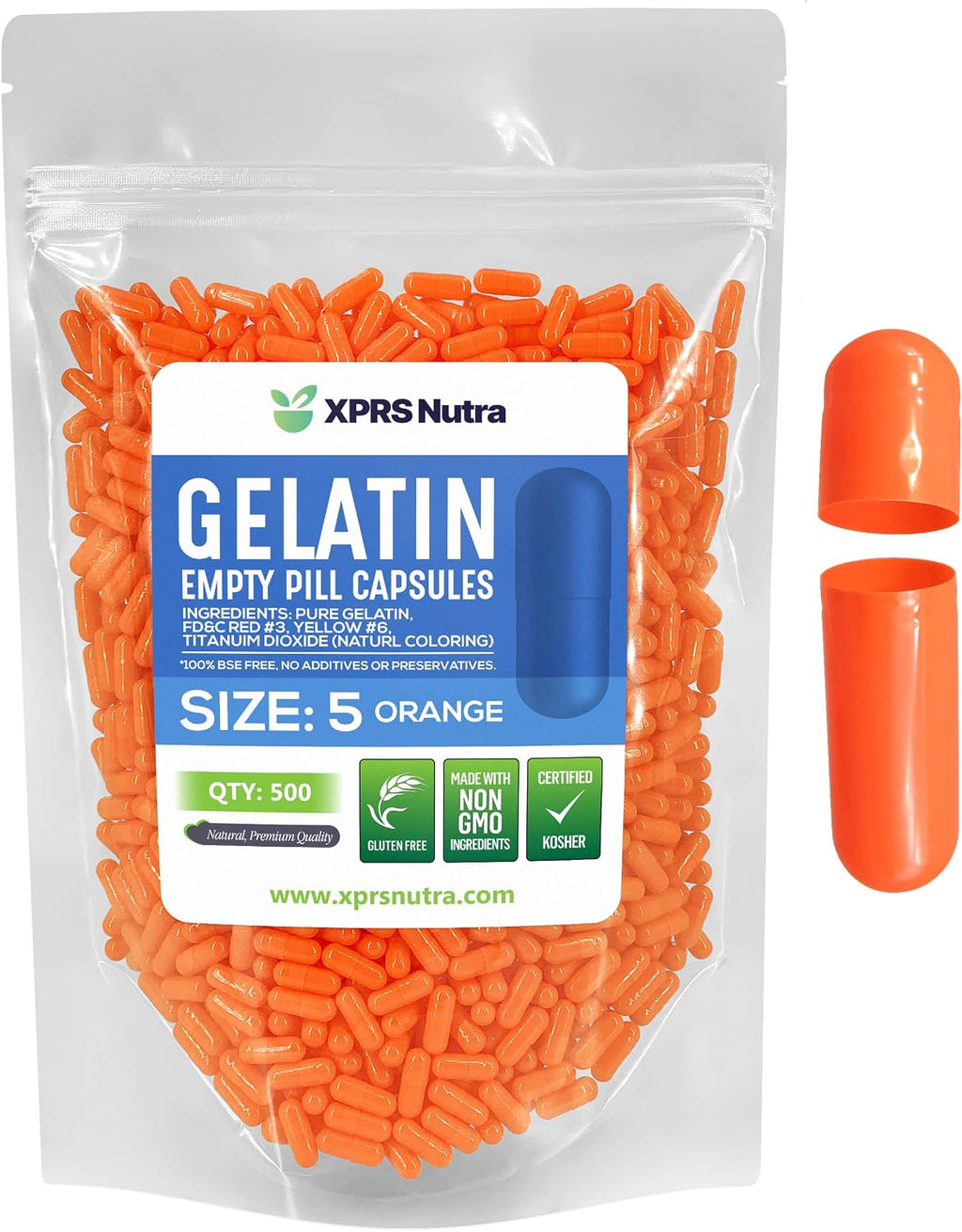 XPRS Nutra Cápsulas Vacías Tamaño 5 - 500 Unidades de Gelatina Bovina