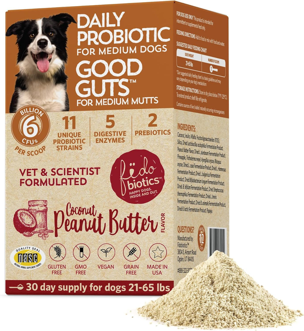 Good Guts Probiotics for Dogs – Probiótico en Polvo para Perros Medianos, 6B UFC, Enzimas y Prebióticos