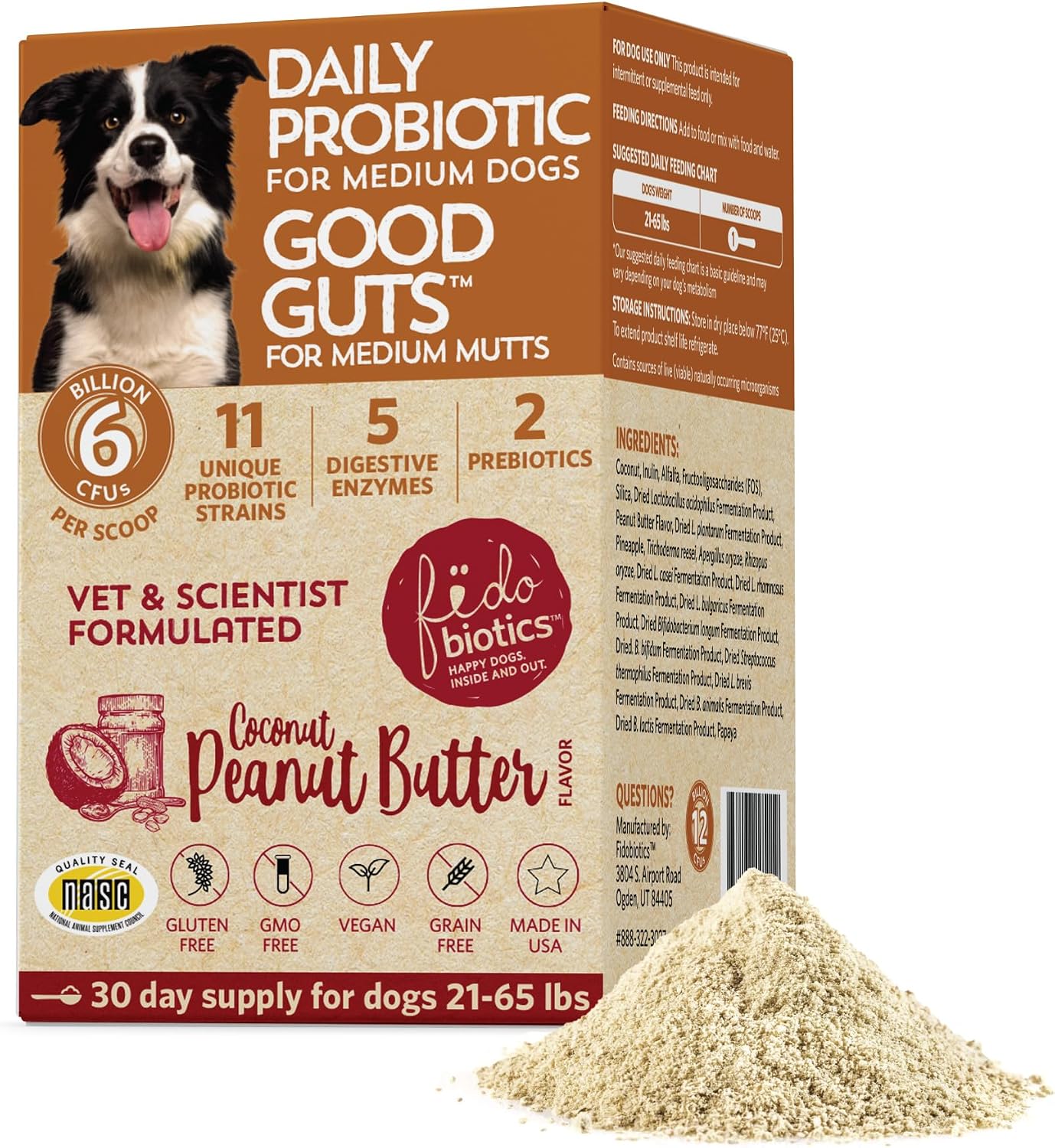 Good Guts Probiotics for Dogs – Probiótico en Polvo para Perros Medianos, 6B UFC, Enzimas y Prebióticos