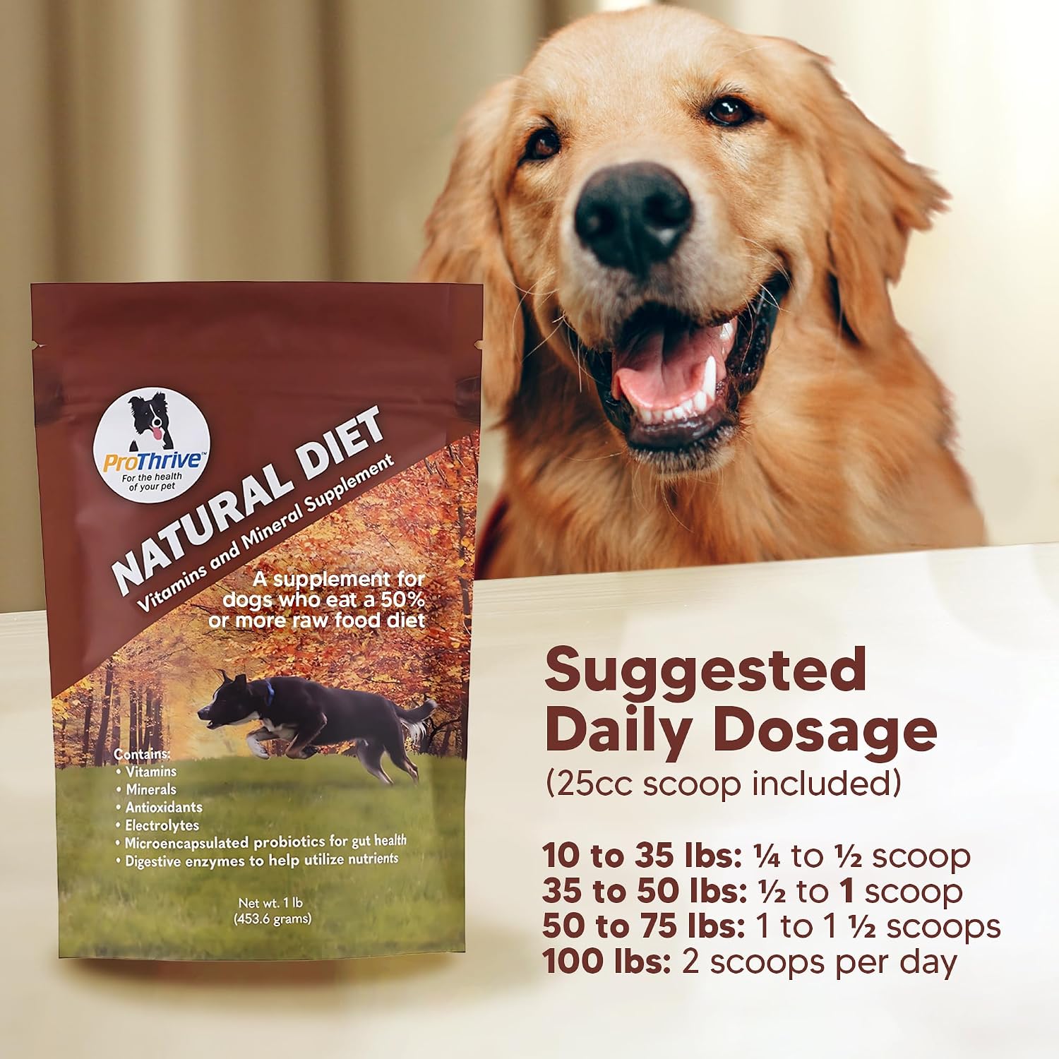 ProThrive Suplemento vitamínico para perros - Dieta natural, 454 g