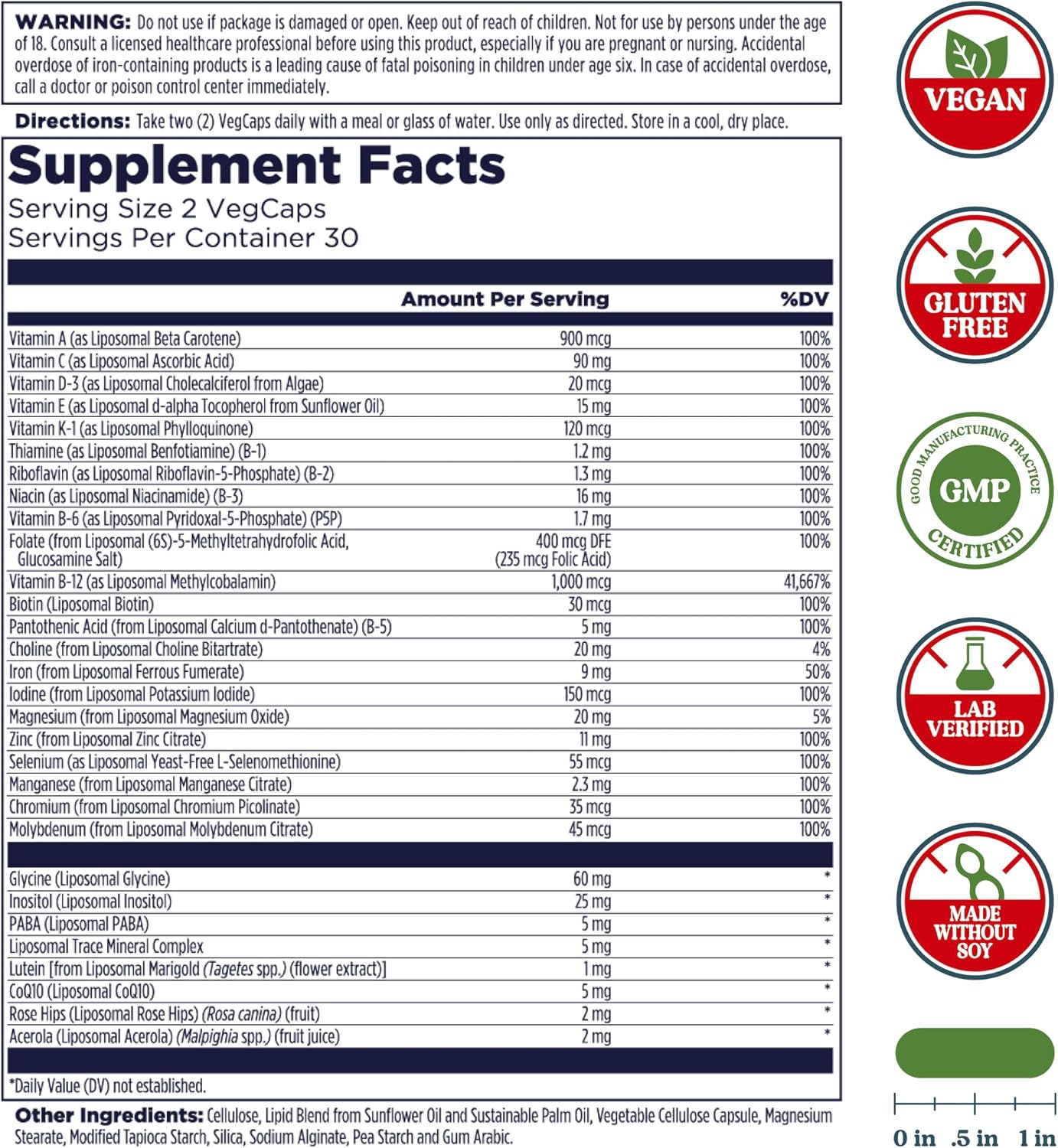 KAL Liposomal Multivitamin - Multivitamínico Liposomal de Alta Potencia con Vitamina C, D-3 y Complejo B - 60 Cápsulas Vegetales