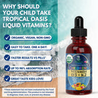 Tropical Oasis Gotas Líquidas Orgánicas de Vitamina D3 y K2 para Niños y Bebés de 1+ Años | Suplemento Vegano sin OMG | 59 ml (2 Fl Oz)
