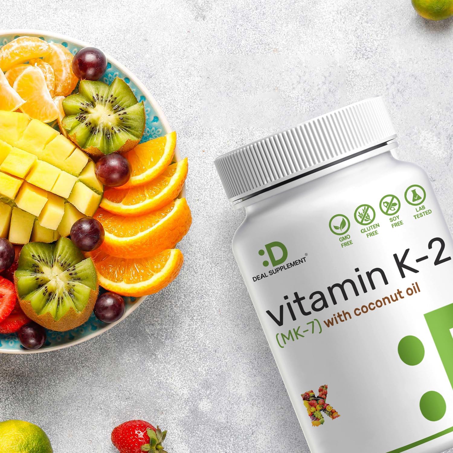 DEAL SUPPLEMENT Vitamina K2 MK-7 200mcg, 240 Cápsulas Blandas con Aceite de Coco