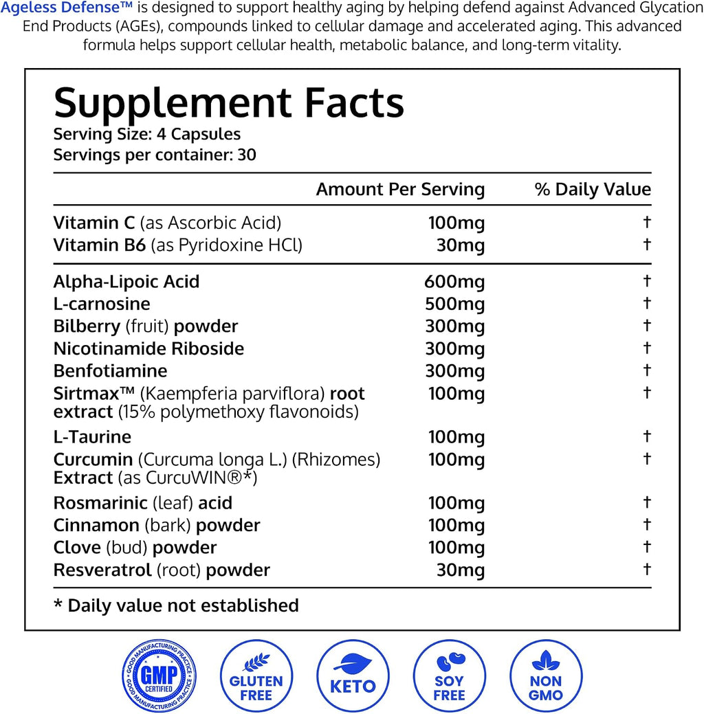 DRINK HRW Ageless Defense Ultimate Formulation - Inhibe AGEs, Promueve Juventud (120 Comprimidos)