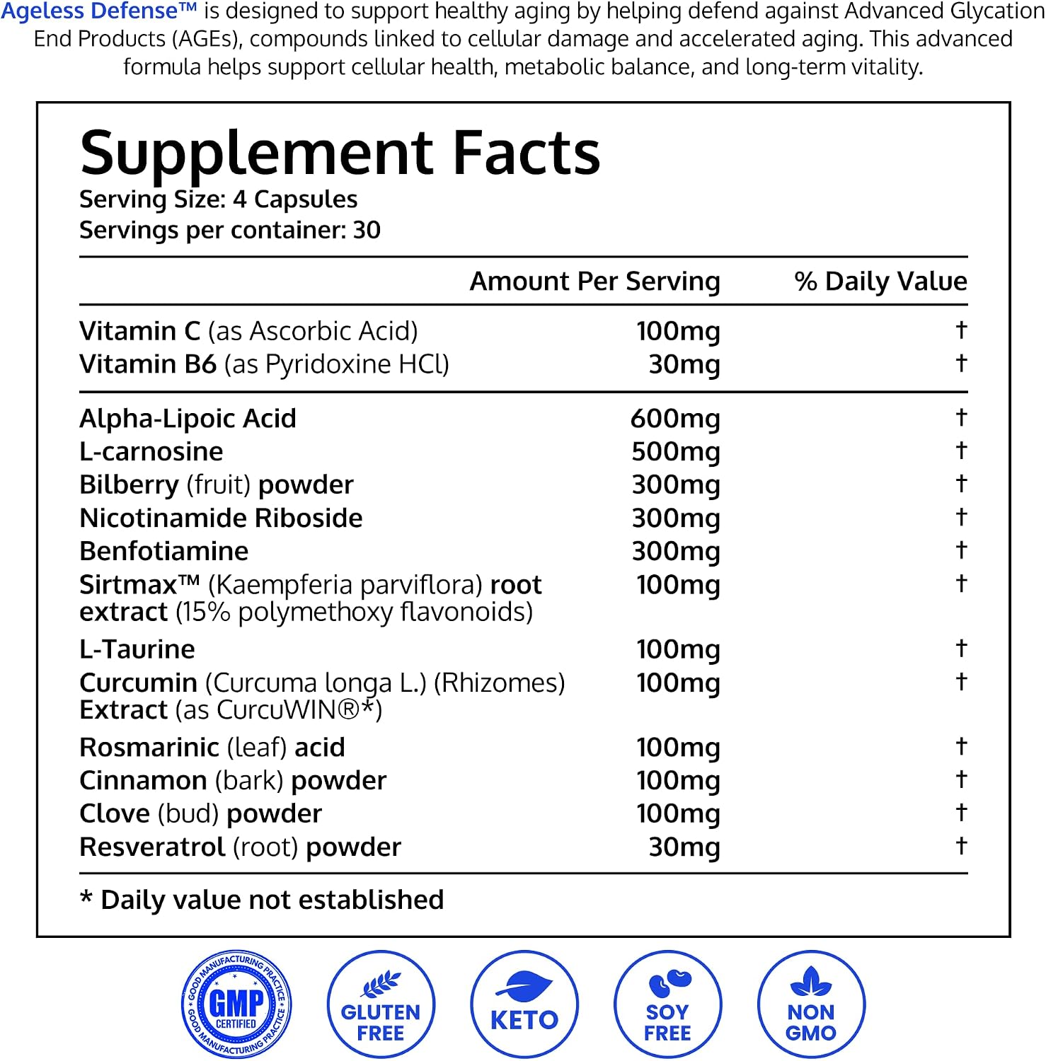 DRINK HRW Ageless Defense Ultimate Formulation - Inhibe AGEs, Promueve Juventud (120 Comprimidos)