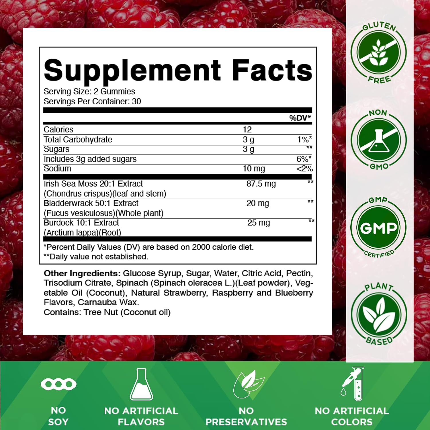 Vitamatic Irish Sea Moss Gummies con Bladderwrack y Burdock Root - 120 Gomitas - Vegano y sin OGM