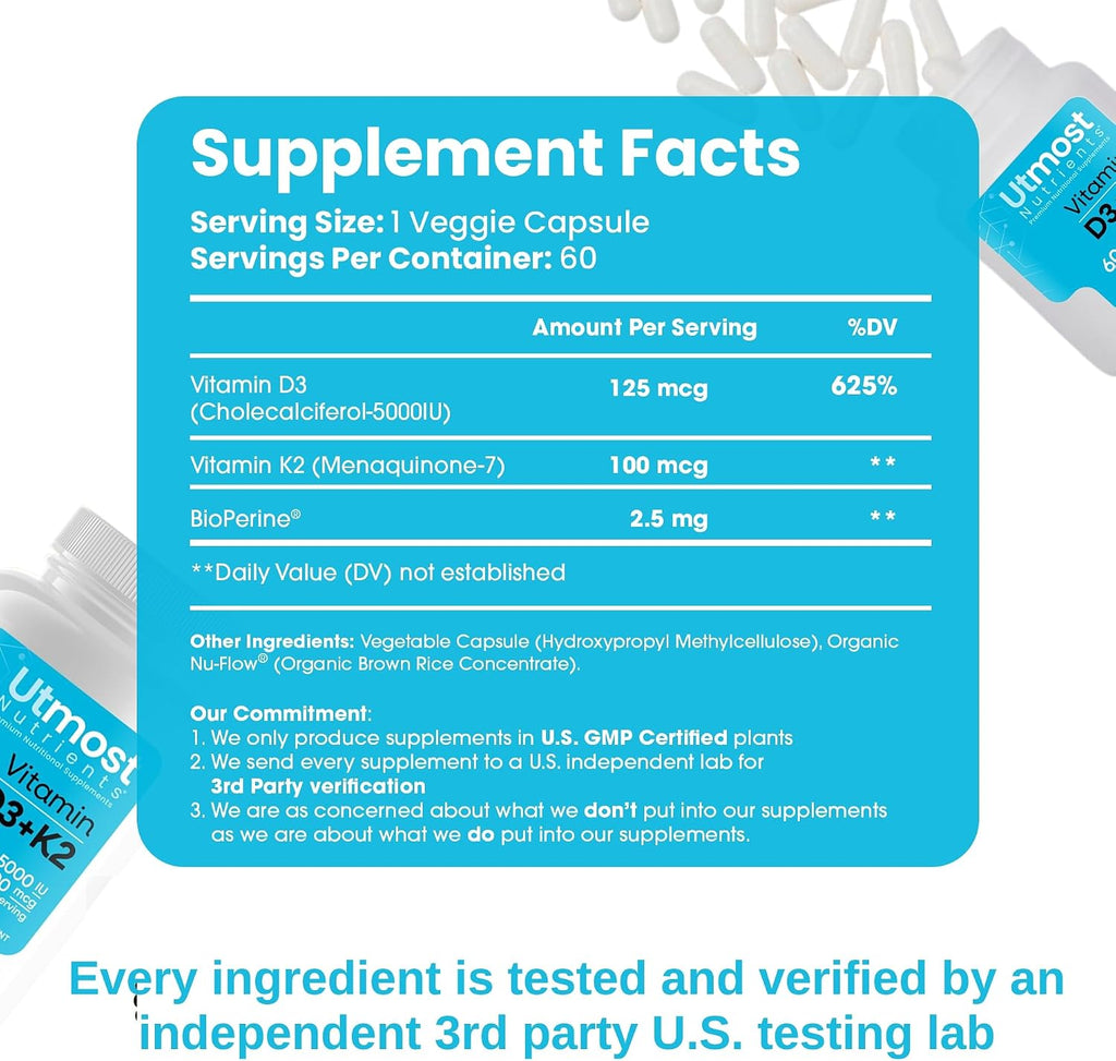 Vitamina D3 5000 UI con K2 100 mcg – Utmost Nutrients