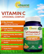 aSquared Nutrition Complejo Liposomal de Vitamina C - 1500mg - 180 Cápsulas - Alta Absorción - 90 Dosis