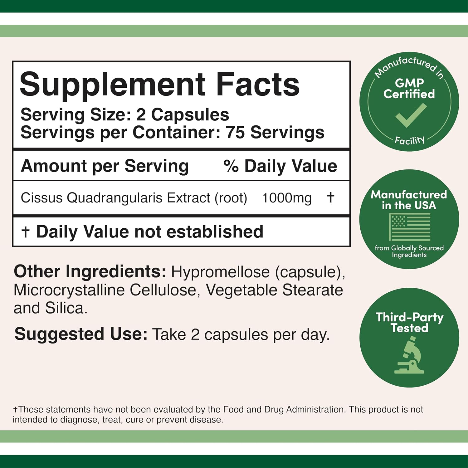 Double Wood Supplements Cissus Quadrangularis Super Extract, 150 Cápsulas (1000mg)
